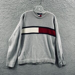 Tommy Jeans Mens M Gray Flag Sweater Vintage Urban Streetwear Archive Heritage